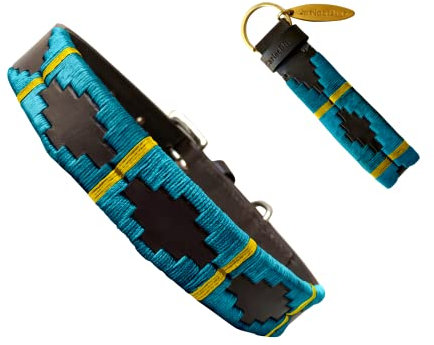 Carlos Diaz Echtes Leder gewachstes Premium-Polo-Hundehalsband mit Stickerei L