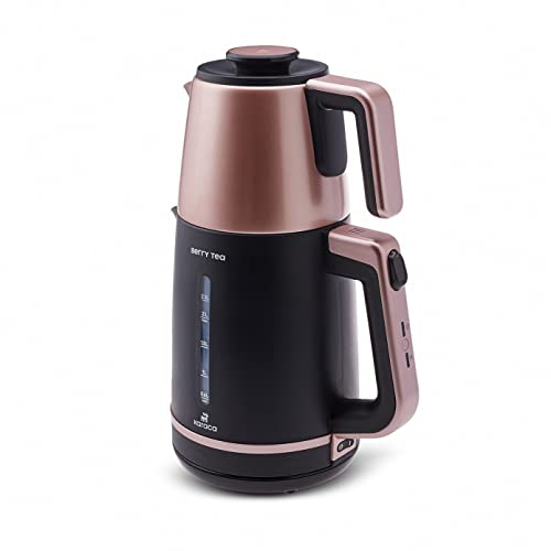 Karaca Berry Tea Maschine, Stahl, Roseberry mit Teekanne aus Stahl und Wasserkocher Roseberry Wasserkocher, Tee, Tea Maker, Turkisch Tee Kanne, Türkisch Traditional Tee