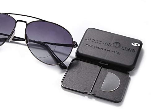 OuShiun OS8801 Stick-on Bifocal Lenses Reading Glasses Magnifying Glasses Removable for Safety and Sunglasses, Black case 1set, +2.0 Dioptrien 1 Paar