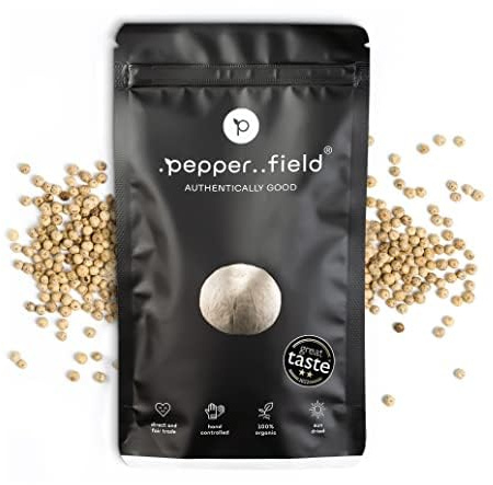 Pepper Field Poivre blanc de Kampot 250 g – Grains de poivre entiers | Kampot Peppercorns IGP du Cambodge – Poivre blanc entier, Whole White Pepper pour moulin, poisson, volaille & sauces claires