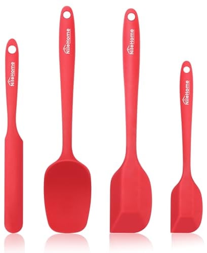 NileHome Silicone Spatula Set, High Heat-Resistant Premium BPA-Free One Piece Seamless Design, Non-Stick Rubber with 18/8 Stainless Steel Core, Cooking/Baking Utensil Set of 4, Red