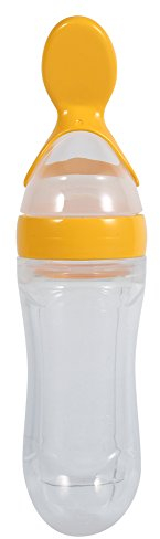 YUMILI Biberon pour bébé, 1 pièce de 90 ml en silicone pour bébé, biberon pour bébé avec cuillère pour aliments frais, aliments à presser pour céréales, bouillie de lait (jaune)