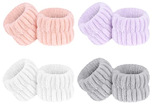 AOOWU Handgelenk Waschband, Elastisches Mikrofaser Gesicht Wasch Kosmetik Haarband, Spa Armbänder Zum Saugfähiges Schweissband für Frauen Mädchen, Makeup Handgelenk Gesichtshautpflege(4 Paar)