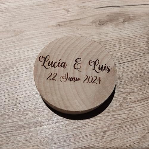 Madera de Boj | Abrebotellas Redondo Personalizado | Abrebotellas Realizado en Madera Natural y Grabado Personalizado | Medidas 63mm de diámetro por 14mm de grosor | Pedido Mínimo 10 Unidades