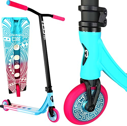 CORE Stunt-Scooter Trick Tret Roller 110mm Rollen I ABEC 9 I für Anfänger & Profi I Ab 5 Jahren I 78cm-95cm Höhe I + Fantic26 Sticker (Park CL1 H=86cm Türkis/Pink)