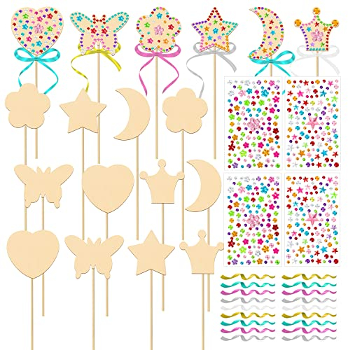 OPUHOHR 18 Set Baguette Princesse en Bois, Baguette Magique Cadeau Princesse Fée Accessoire, Kit de Bricolage pour Anniversaire Fête Cosplay Jouet Jeu de Rôle