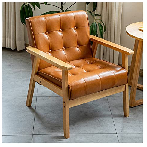 WIGSELBL Mid-Century-Akzentstuhl, Kunstleder-Relaxstuhl, Retro-Vintage-Sessel mit Holzarmen, gepolsterter Lese-Lounge-Clubsessel for Wohnzimmer, Schlafzimmer, Büro (Color : Orange)