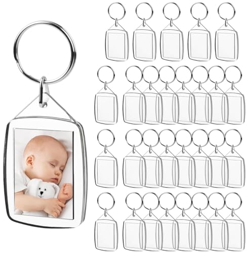 30Pcs Porte-clés Photo Porte cle Photo Transparent 4,6x3,2cm Port Clef Photo Cadre à Insérer Transparentes en Acrylique Cadre Photo Porte Clé, Porte-clés d'Image Photo pour Femme