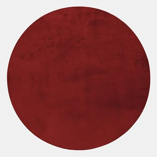 HomebyHome Teppich Wohnzimmer 200 cm Rund Rot Waschbarer Hochflor Flauschiger Teppiche Einfarbig Moderne Design - Küchenteppich Waschbar Shaggy Extra Weich Teppich für Schlafzimmer Kinderzimmer
