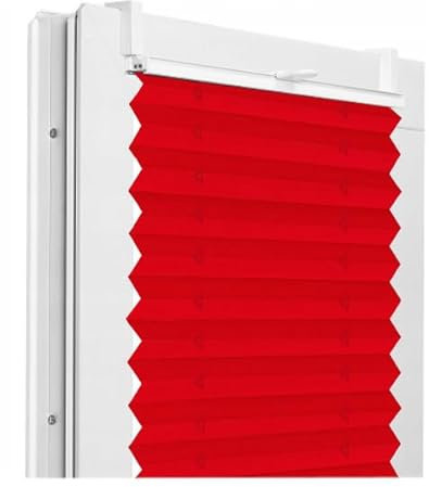 Fenster DEKOR - Plissee Klemmfix ohne Bohren Breite 125 cm x Höhe 100 cm - Fenster Plissees innen Rot - Faltrollo Blickdicht - Faltrollos einfach zu montieren - Blissett Rollo