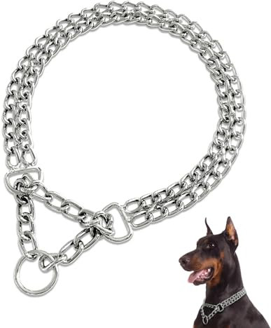 LOS ANDES Dog Chain Collar Metal Martingale Collar No Pull Dog Slip Collar Anti Chew Training Collar Chrome Plated Double Link Dog Collar for Large Medium Dogs(Suitable for Neck: 50-57cm)