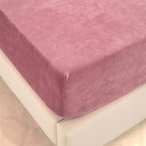 Wotcsil Warm Plüsch Spannbettlaken Flanell Fleece Spannbettlaken 200x220cm Rosa Winter Cashmere Touch Bettlaken Spannbetttuch für Boxspringbett Matratze Hohe bis 25 cm
