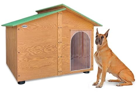 Original Legno Fabrikkauft Hundehütte aus Holz für den Außenbereich, verstärkter Vorhang, Made in Italy, Modell Alpen – extra groß Riese 150 x 125 x H115 cm