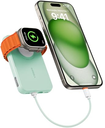 VEGER 10000mAh Batterie Externe avec Câble Intégré pour iPhone Apple Watch Samsung Huawei etc.,20W PD Charge Rapide Mini Power Bank 4 Entrées 3 Sorties(Câble USB C to L/L to USB C)