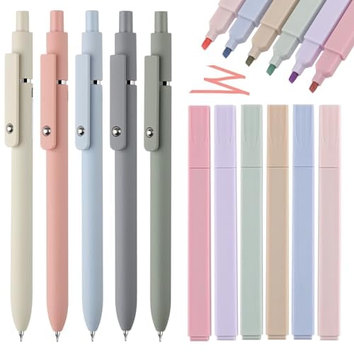 Prampe 11 Stück Textmarker Pastell Set With Aesthetic Gelstifte, 6pcs Textmarker Set Aesthetic+5pcs Kugelschreiber Pastell, Bibel Zubehör für Journal Bibel Planer Notes School Office Supplies