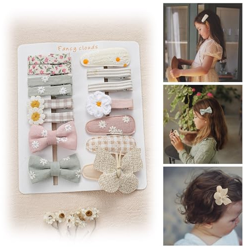 15 fermagli per capelli per ragazze con fiocchi a farfalla e fiore, 5,1 cm, completamente foderati, fermagli a coccodrillo e mollette, accessori per capelli fatti a mano, per bambini, bambini, età