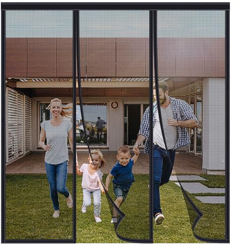 FYHDSH Mosquitera Puerta Magnetica, Cortina Magnética Puerta Doble, Doble Apertura Lateral Cortina Magnética Puerta para Balcón Puerta Corredera de Patio, Negro-D-220x220cm