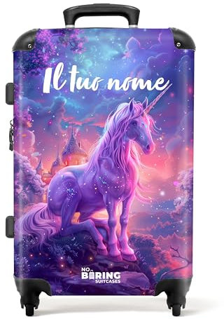 NoBoringSuitcases.com Valise Enfant, Grande Valise, Valise Personnalisable, Valise Enfant Fille, Serrure TSA, Valise 23kg, Valise pour Enfant, Valise Grande Taille (67cm - 72L) (Licorne - Violet)