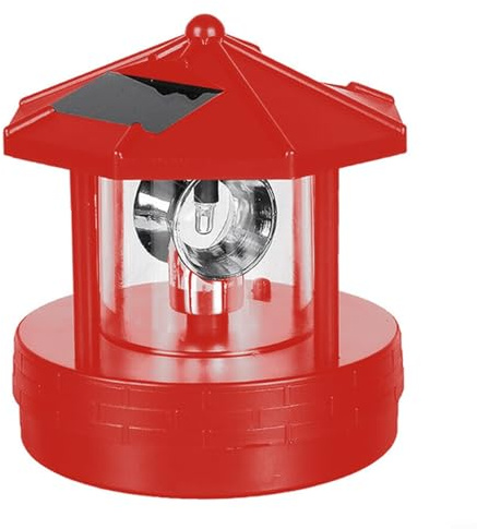 LVYXON Solarbetriebener Solarbetriebener Leuchtturm, rotierende Lampe, wasserdichte Statue, rotierende Lichter, LED-Licht für Garten, Hof, Außendekoration (rot)