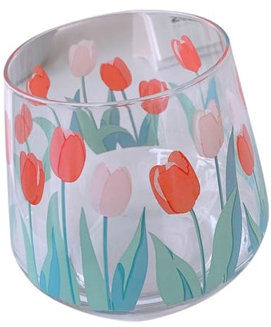 Amosfun Taza de Vidrio con Forma de Tulipán para Oficina Taza para Beber en Casa