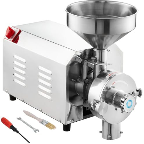 VEVOR Molinillo Eléctrico de Grano 3000 W Molinillo de Especias Comercial de Acero Inoxidable Alta Velocidad Molino de Harina de 100 kg/h para Moler Especias Hierbas Pimientos Maíz Cacahuetes