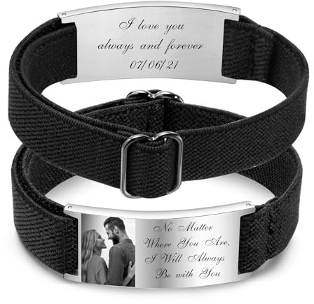 XUANPAI Armband mit Foto Armband Herren mit Gravur - Personalisiertes Partnerarmbänder mit Namen Bild Verstellbare Fotoarmband Fotogeschenk zum Geburtstag Jahrestag Weihnachten (C-Silber)