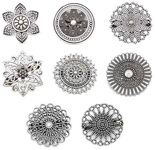 Forreen 8 Pièces Pinces à Cardigan Femme,Clips à Cardigan Rétro Métal,Pinces à Pull Arrondi Pince à Cardigan Accessoires de Fermoirs d’Écharpe pour Femmes Filles Portant,Argent