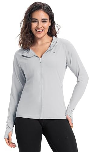 33,000ft Women's UPF 50+ Hoodie Jacket Lightweight Long Sleeve Sun Protection Shirt Full Zip Up Breathable Sportwear with Thumb Holes for Hiking Running Outdoor Silber Grey XL