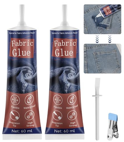 Flow fire 120ml Strong Fabric Glue for Clothes, Clear Waterproof Textile Adhesives Glue for Badges, Material, Patches
