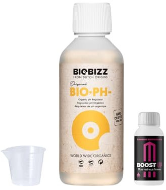 GROWMANIA Bio Down de BioBizz 250 ml + échantillon Boost Up Nutrients + Verre doseur | Réducteur de pH biologique | Idéal pour les petites plantations et les cultures en pot