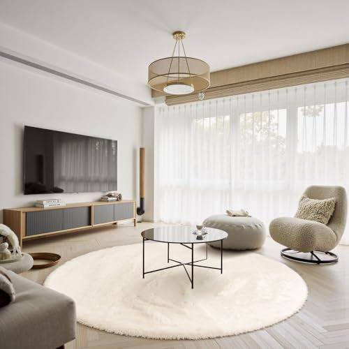 Sour Lemon Wohnzimmerteppiche, 80 x 80 cm runder Teppich für Schlafzimmer, waschbarer Rutschfester, Flauschiger Teppich, zottelige weiche Teppiche Matte für Kinder Flur Wohnzimmer