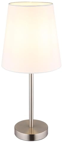 Nowa Tischlampe Tischleuchte Nachttischleuchte Metall nickel-matt Textil weiß H 45 cm