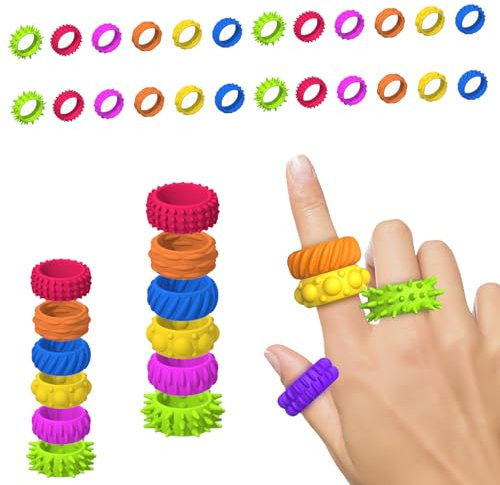 ABirdon 24 Stück Fidget Ringe Sensorisches,Spielzeug für Kinder mit Autismus Anxiety Stressringe für Leiser Anti Stress Fidget Ring für Klassenzimmer, Schule, Bibliothek,Flugzeug oder Auto