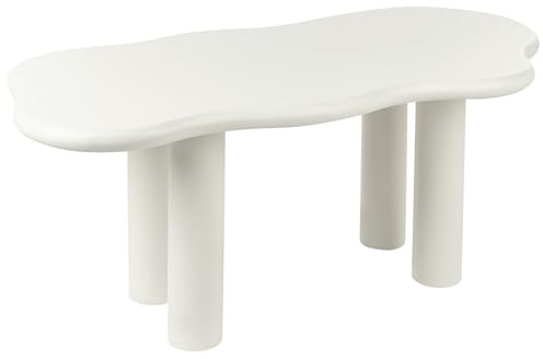 Beliani Modern Minimalist Dining Table Furniture Living Room 188 x 94 cm PVC Legs MDF Top Irregular Shape Off-White Ondle