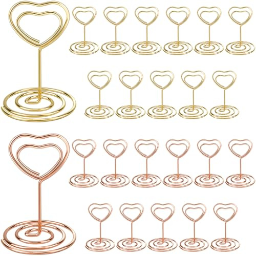 Lunhoo 24 Pcs 2” Place Card Holders, Heart-Shaped Table Number Stands, Photo Holder for Tables in Party Wedding Graduation Reception (Gold, Rose Gold)