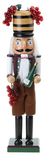 Rdxanc Statuine schiaccianoci fatte a mano in legno a tema vino, decorazioni natalizie, 38 cm, statuette di marionette in legno