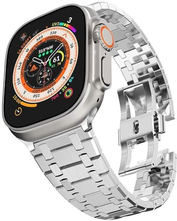 Bracciale in metallo a maglie per Apple Watch Ultra 2 Series9, 8 e 7, cinturino in acciaio inossidabile per iWatch SE 6, 5, 4, 3, 2, 1.(Silver,42/44/45mm)