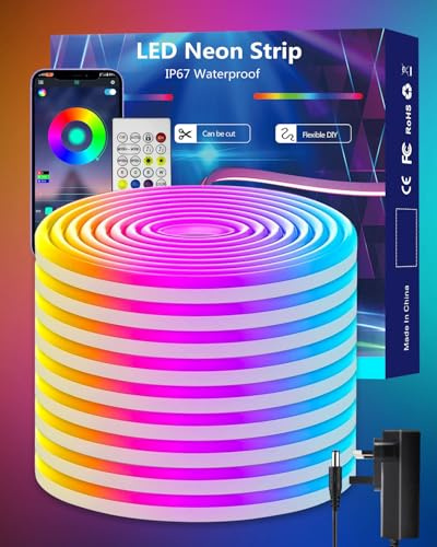KALAHOL Neon LED Strip Lights 10M, APP & Remote Control DIY RGB Strip Lights, Music Sync & Color Changing, IP67 Flexible Led Rope Light, Gaming Neon Lights for Bedroom, Living Room, Party, Decoration