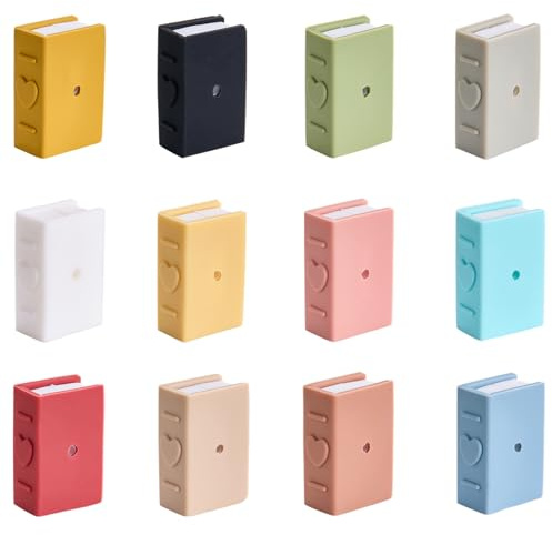 WEWAYSMILE 12 Stück 3D Buch Silikon Fokusperlen Für Stifte Bunte Silikonperlen Zur Schlüsselanhänger herstellung Mit Herzmuster Für Selbstgemachte Perlenstifte Schlüsselbänder(Warme Farben)