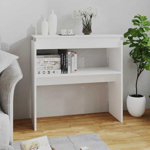 Mokuyary Table Console Blanc 80x30x80 cm Bois d'ingénierie Console avec Étagère pour Couloir, Table d’Entrée Bout de Canapé pour Entrée, Salon
