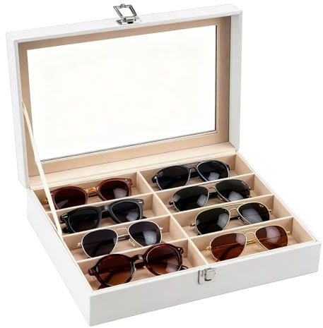 GREENSAPPIRE Brillenbox Eleganter Brillenkoffer aus Kunstleder | Sichtfenster, Aufbewahrungsbox für Sonnenbrillen & Brillen,Schmuck&Accessoires (Weiß, 1 Stock, Einheitsgröße)