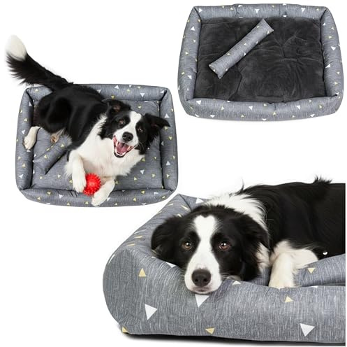 BE-ACTIVE PL Hundebett 90x70 cm, für Mittel Hunde, Tierrbett, weich Hundekissen, rutschfest und Waschbar, Hundesofa, Hundekorb, Dog Bed, in Größe L, Grau