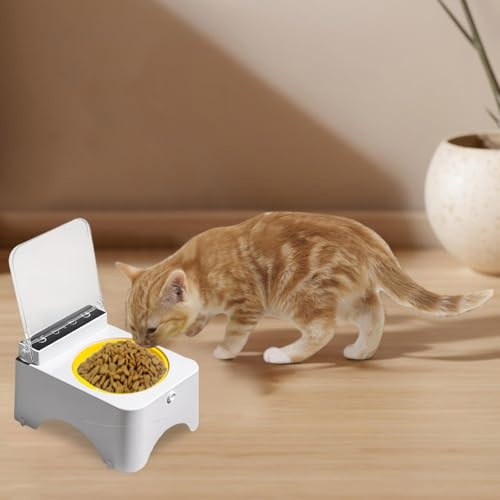 Gamelle anti-déversement intelligente avec capteur infrarouge automatique et couvercle distributeur de nourriture pour chat et gamelle (jaune, 22 x 16,6 cm)