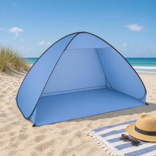 Mojawo Tenda da lancio automatica XL Pop Up, tenda da spiaggia, protezione solare da campeggio, antivento, per esterni, con custodia, blu, altezza 110 x larghezza 200 x profondità 125 cm