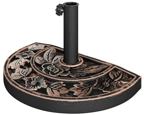 Arreditaly Base Ombrellone Semicircolare Motivo Floreale In Cemento HDPE E Metallo Supporto Per Palo Ø 38/48 Mm Ideale per Balcone Terrazza Giardino Resistente Intemperie 50 x 31 x 7 Cm Bronzo