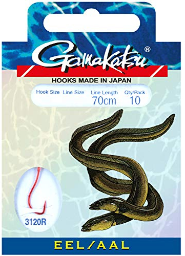 Gamakatsu Hook 3120R EEL 70cm rot - 10 gebundene Aalhaken, Hakengröße/Schnurdurchmesser:Gr. 2/0.35mm