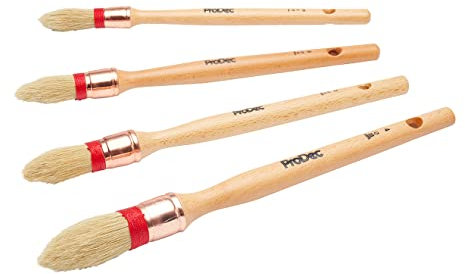 ProDec 4 piece Trade Professional Pointed Pure Bristle Sash Brush Set Ideal for Precise Painting of Sash Windows, Architraves and Other Curved, Moulded or Profiled Surfaces with Gloss and Satin Paints