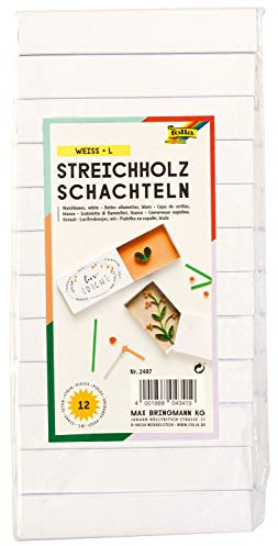 folia 2407 - Streichholzschachteln, ca. 11 x 6 x 2 cm groß, 12 Stück, blanko weiß, zum Selbstgestalten