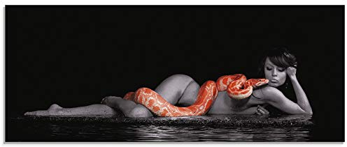 ARTland Wanddeko Glasbilder Wandbild Glas Bild einteilig 125x50 cm Querformat Erotik Frau Akt Nackt Sexy Schlange Python Fotografie Schwarz Weiß S6DV