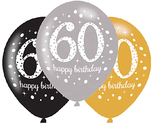 Amscan 9900741 - Latexballons 60 Happy Birthday, 6 Stück, Luftballons, Geburtstag, Dekoration